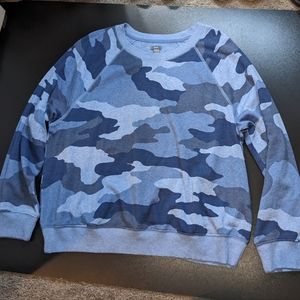 Aerie Fleece Lined Pullover Blue Camo Sweatshirt